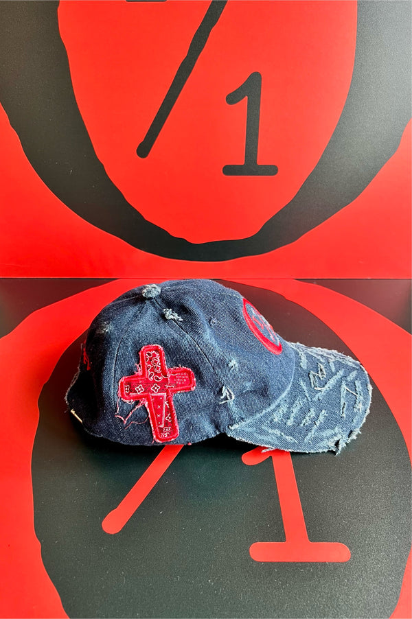 Blue Denim Distressed Hat